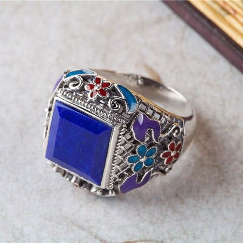 Sterling Silver Inlagd Ädelsten Cloisonne Emalj Ring