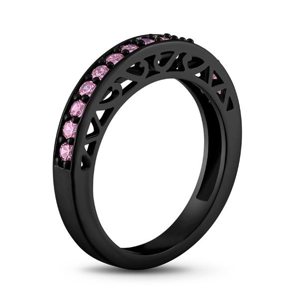 Svartguldpläterad Förlovnings / Bröllopsband För Dam Med Rosa Cubic Zirconia