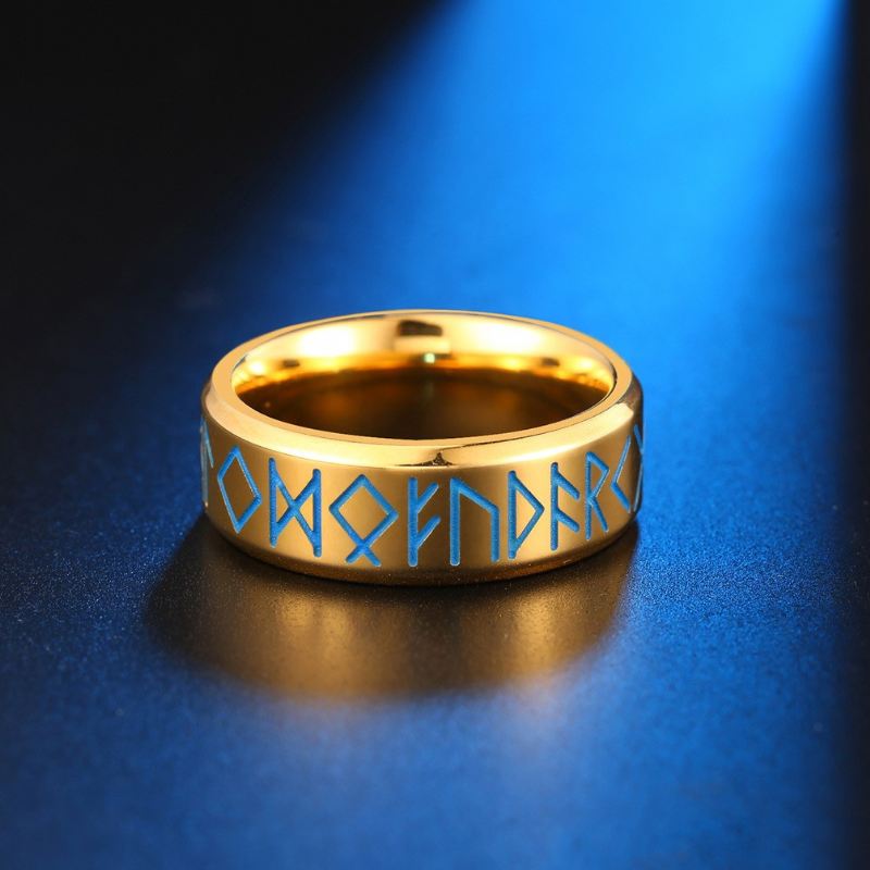 Tre Färger Svart Silverguld 8Mm Vikingtext Totem Lysande Glöd Titan Stål Herrring