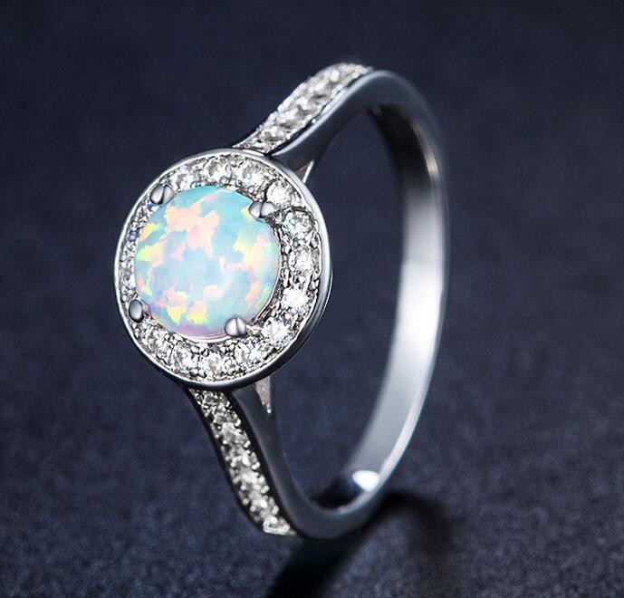 Unik Rund Opal Och CZ Sterling Silverring