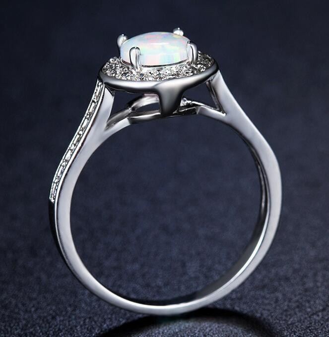 Unik Rund Opal Och CZ Sterling Silverring