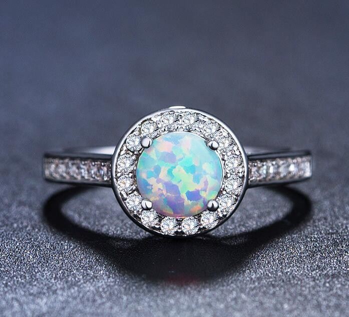 Unik Rund Opal Och CZ Sterling Silverring