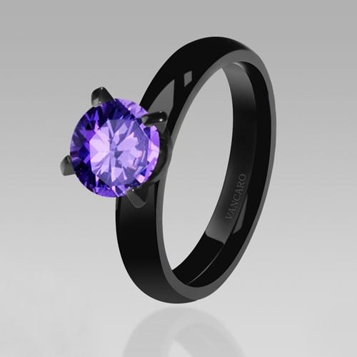 Unik Solitär Lila Cubic Zirconia CZ Ring Dam Svart Ring