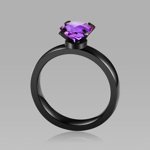 Unik Solitär Lila Cubic Zirconia CZ Ring Dam Svart Ring