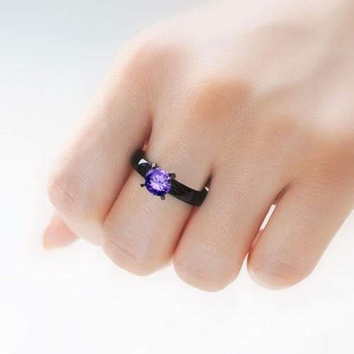 Unik Solitär Lila Cubic Zirconia CZ Ring Dam Svart Ring