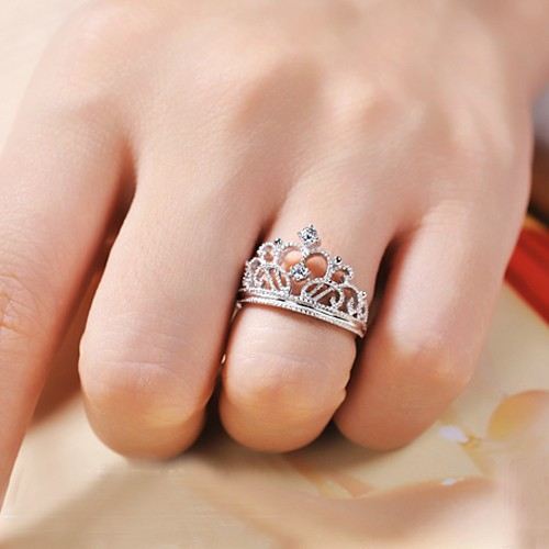 Utsökt Prinsessa Krona Cubic Zirconia 925 Sterling Silver Vigselring Förlovningsring