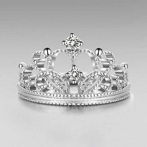 Utsökt Prinsessa Krona Cubic Zirconia 925 Sterling Silver Vigselring Förlovningsring