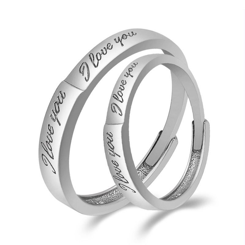 Uttrycka Kärlek "Love You" 925 Sterling Silver Öppning Par Ringar