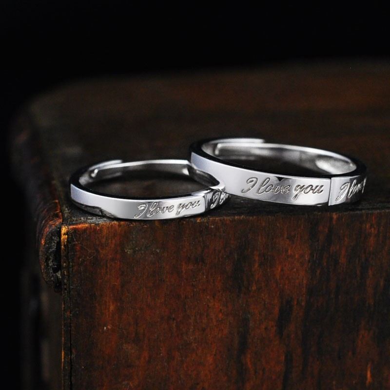 Uttrycka Kärlek "Love You" 925 Sterling Silver Öppning Par Ringar