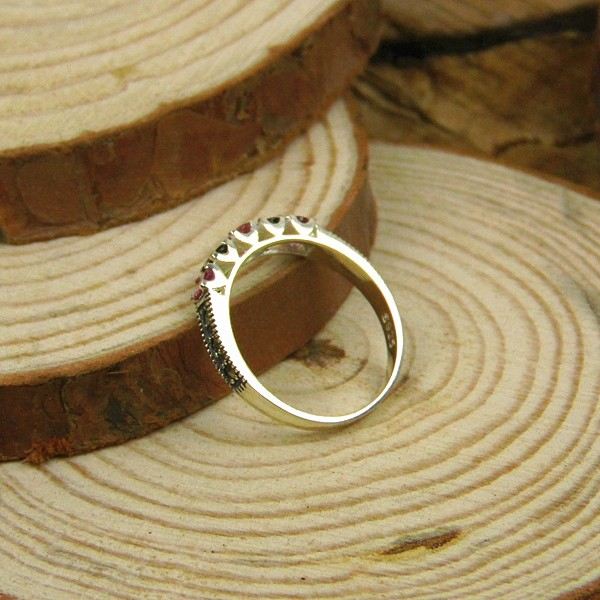 Vacker Etnisk Stil 925 Sterling Silver Inlagd Naturlig Turmalinring