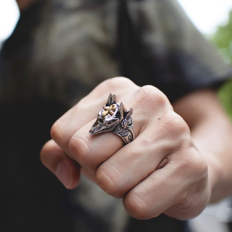 Vintage Anubis Gud Forntida Egyptisk Grim Reaper Kvinna Kvinnlig Självförsvar Ring Spel Wolf'S Head Ring För Herr