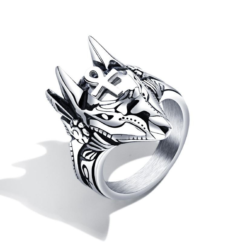 Vintage Anubis Gud Forntida Egyptisk Grim Reaper Kvinna Kvinnlig Självförsvar Ring Spel Wolf'S Head Ring För Herr