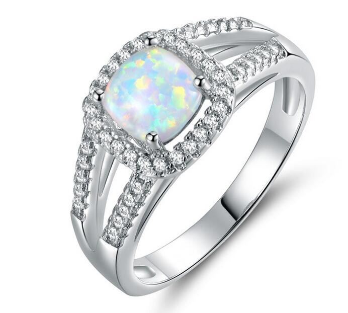 Vit Opal Och CZ Sterling Silverring