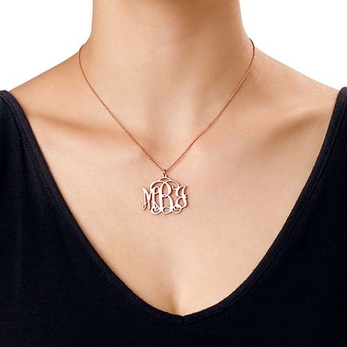 18K Roséguldpläterad 3 Initial Monogram Halsband