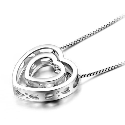 Cutout Två Hjärtan Hänge 925 Sterling Silver Enkel Stil Halsband För Dam