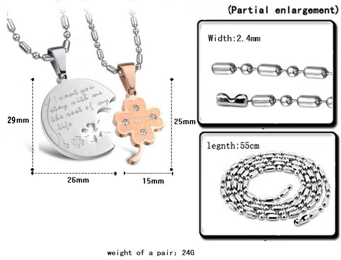 Fyrklöver Matchande Älskare Halsband Titan Stål Halsband För Par Gravyr (Pris För Ett Par)