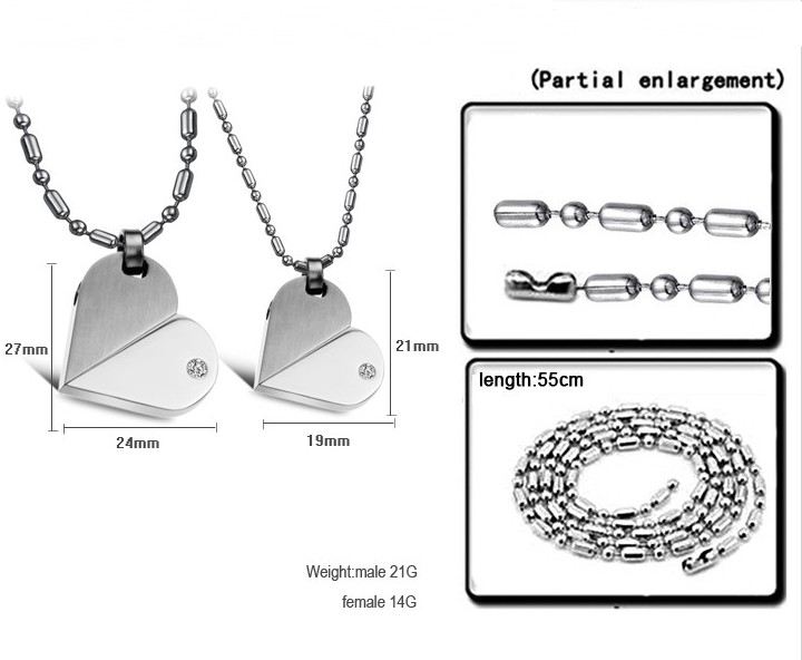 Gravyr Titan Stål Roterbara Hjärtformade Halsband För Par (Pris För Ett Par)