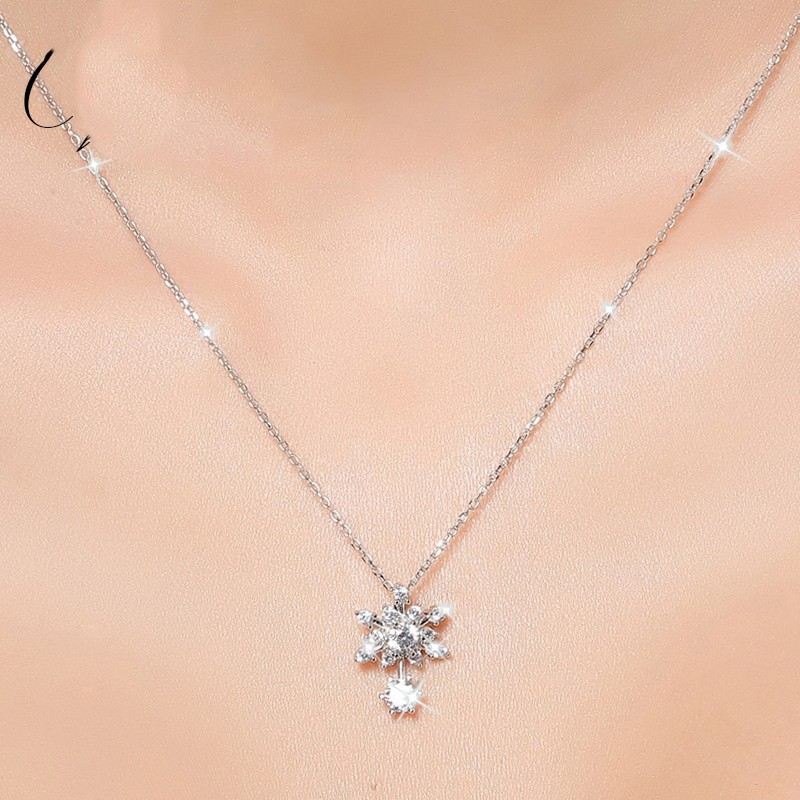 Klassisk Romantisk Snöflinga 925 Sterling Silver Damhalsband