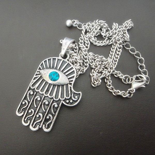 Lucky Hamsa Handformad Legering Halsband Med Ädelsten