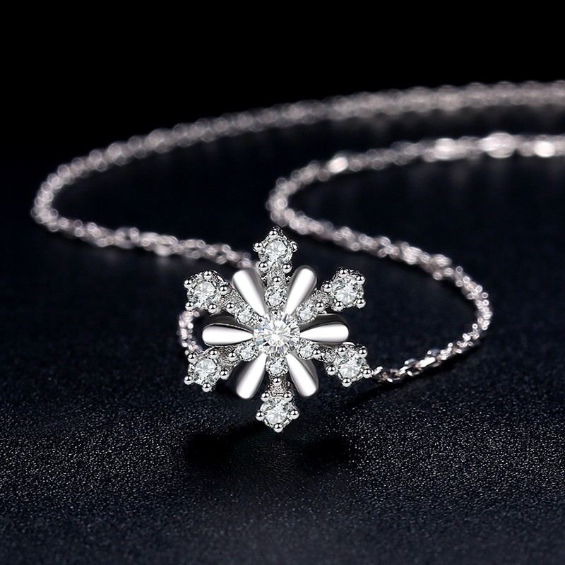 Mode 925 Sterling Silver Romantisk Snöflinga Justerbart Halsband